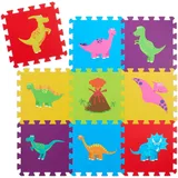 Relaxdays Puzzlematte, 3 x 3 Baby Spielmatte, Dinosaurier, Krabbelmatte, BPA-freier Schaumstoff, Kindermatte, bunt