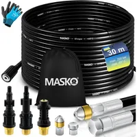 MASKO MASKO® Premium Rohrreinigungsschlauch Set Abflussreiniger 200 bar inkl. Tasche 3 Adapter 2 Düsen + rotierend kompatibel mit Kärcher k2-k7 LAVOR Hochdruckreiniger universal Rohrreinigungsset