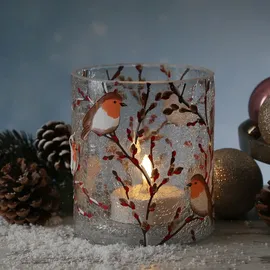 MARELIDA Teelichthalter ROTKEHLCHEN Windlicht Bruchglasoptik H: 13cm D: 11,5cm