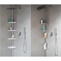 KSHandel24 BADREGAL TELESKOPREGAL 3 ODER 4 BÖDEN ZUR AUSWAHL WEISS CHROM SCHWARZ ECKREGAL DUSCHABLAGE DUSCHREGAL 3 FARBEN UND 3 LÄNGEN (290 cm, schwarz)