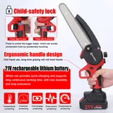 21V Akku Kettensäge Mini Elektro Motorsäge Handkettensäge 8 Zoll 1300mAh 2*Akku