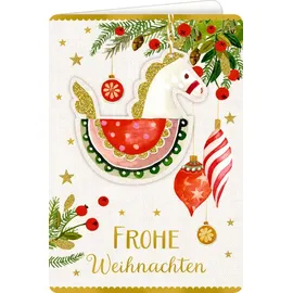 Coppenrath Verlag Weihnachtskarte mit Anhänger: Schaukelpferd - Festliche Weihnachten: Doppelgrußkarte mit Glitter und Goldfolie