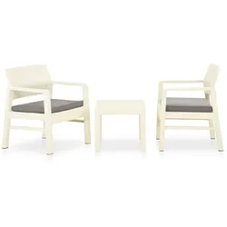 vidaXL 3-tlg. Garten-Lounge-Set mit Auflagen Kunststoff Weiß