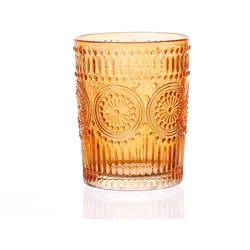 Trinkglas Vintage mit Blumenmuster - Glas - 280ml - H: 10cm - Bohostil - orange