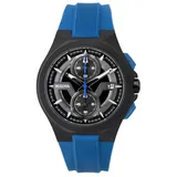 Bulova Maquina Chronograph Black Dial Blue Strap Quartz 98B380 100M Mens Watch