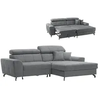 Roller Ecksofa - grau - Samt - mit Liegefunktion - Recamiere rechts
