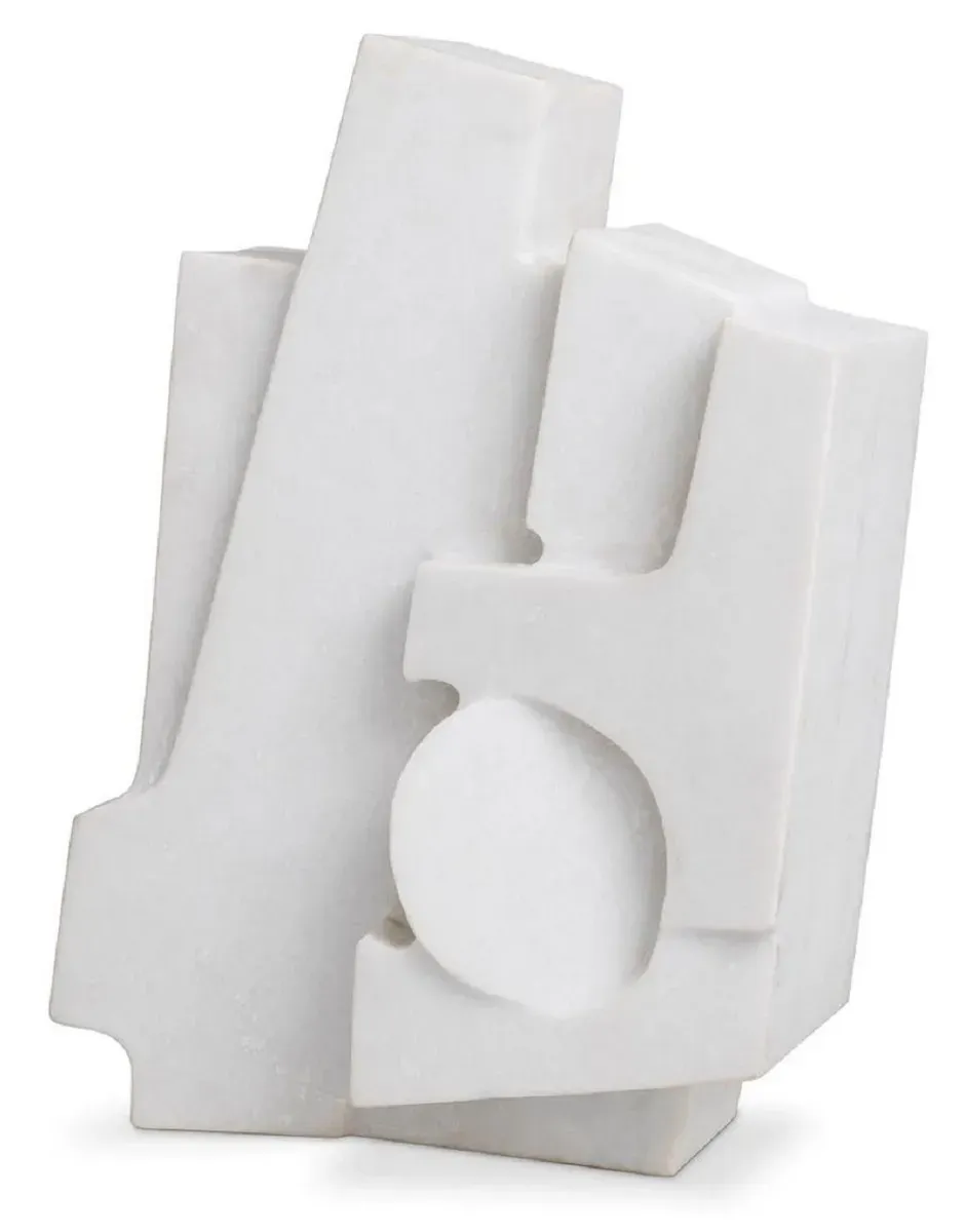 Casa Padrino Luxus Marmor Deko Objekt Weiß 27 x 15 x H. 38,5 cm - Wohnzimmer Dekoration - Schreibtisch Dekoration - Marmor Dekoration - Luxus Kollektion