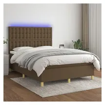 vidaXL Boxspringbett mit Matratze & LED Dunkelbraun 140x200 cm Stoff