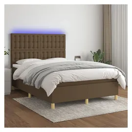 vidaXL Boxspringbett mit Matratze & LED Dunkelbraun 140x200 cm Stoff