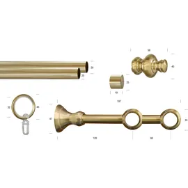 GARESA Gardinenstange GARESA "ANDREA", gold (mattmessingfarben), L:430cm Ø:20mm, Metall, Gardinenstangen, Vorhanggarnitur, verlängerbar, Endknopf Profil groß, mit Ringen
