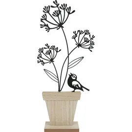 Trendline Aufsteller Holz Blumen mit Vogel 45 x 6 x 21 cm schwarz/weiß