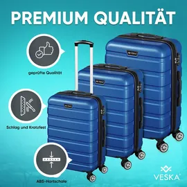 veska Hartschalenkoffer Kofferset 3 teilig mit TSA Zahlenschloss 4 Rollen ABS-Hartschale, Reisekoffer Trolley Rollkoffer Koffer - schwarz - Schwarz