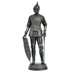 Casa Padrino Luxus Mittelalter Deko Bronze Skulptur Ritter mit Schwert und Schild 74 x 56 x H. 193 cm - Große Bronze Dekofigur - Mittelalter Deko Accessoires