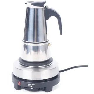 Edelstahl Elektrisch Kaffeekanne Espressokocher Espressomaschine Kaffeemaschine Espressokanne Mokkakocher Kaffeebereiter Kaffee Mokka Maschine für Arbeit Familienfeiern 220V (4 Tassen 200ml)