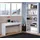 Dmora Schreibtisch Dfattor, Wendbarer Bürotisch, Pc-halter Studiertisch mit 2 Schubladen, 138x50h75 cm, Glänzend Weiß - Weiß
