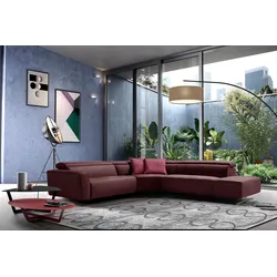 Ecksofa EGOITALIANO "Stefanie-e, Designsofa der Extraklasse, bequem mit hohem Sitzkomfort", rot (burgundy), B:314cm H:96cm T:284cm, LEDER BACIO hat eine weiche und wachsartige Hand mit halb undurchsichtigem Aussehen. Es handelt sich um ein Naturleder, das die ursprünglichen Eigenschaften der Lederhäute nicht verändert. Das Vorhandensein von verheilten Narben, Körnungsunterschiede, Falten, Adern, Unterschiede in den Farbtönen und andere Spuren, die die Natur auf diesen Fellen hinterlassen hat, sind ein Beweis für die absolute Echtheit und das Zeugnis ihres großen Wertes., Sofas, mit Relaxfunktion und verstellbaren Kopfteilelementen