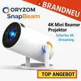OryzomTM SnapBeam Tragbarer 4K Mini Beamer Projektor WiFi6 Bluetooth 5 Android TV
