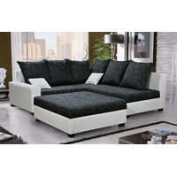 Fun Möbel Ecksofa Sofa NINA inkl.Hocker Weiss / Schwarz