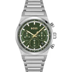 Chronograph BOSS "CANDOR CHRONO", silberfarben, grün, Armbanduhren, Herren, Quarzuhr, Armbanduhr, Herrenuhr, Lederarmband, analog, Tag