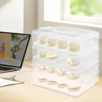 Vier Ebenen Kuchenbehälter, Cupcake-träger Mit Ergonomischer Griff Anzahl Der Löcher 48 Für Salate 35.5x25.5x39.5cm Klar, Weiß