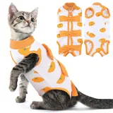 PUMYPOREITY Recovery Suit Katze, Cat Professioneller Erholungsanzug für Bauchwunden oder Hautkrankheiten nach Operationen Leckschutz Body Katze Nach Kastration(Orange, L)