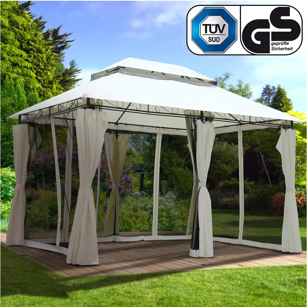 Pavillon EASINESS 3x4 beige mit Moskitonetz