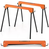 COSTWAY 2er-Pack Gerüstbock, Klappbock bis 600 kg, Arbeitsböcke klappbar, Faltbarer Bock mit Griff, Stützbock Sägehilfe, Arbeitsbock Metall, Unterstellbock Sägeböcke, Sägepferd (Orange)