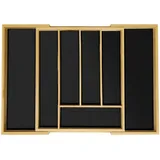Relaxdays Besteckkasten, ausziehbar, 5 bis 7 Fächer, Schubladen Organizer, Bambus & MDF, Besteckschublade, natur/schwarz