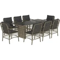 vidaXL 9-tlg. Garten-Essgruppe mit Kissen Grau Poly Rattan