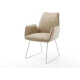 DELIFE Polsterstuhl Zoa-Flex, Kufengestell Edelstahl Mikrofaser Beige Vintage Taschenfederkern beige|weiß