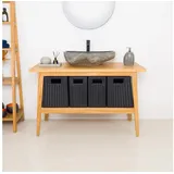 wohnfreuden Waschbeckenunterschrank Teakholz Waschtisch TITIN 120 cm breit beige