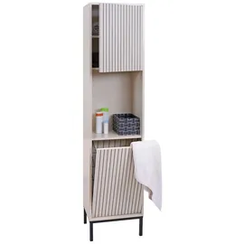 Mendler Hochschrank HWC-O42, Badschrank Badregal Badezimmer Schrankfächer Wäschekorb, MDF Melamin 174x39x30cm ~ Holzoptik beige