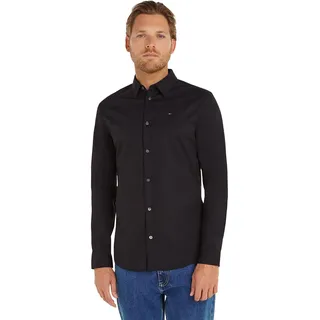 Tommy Jeans Herren Hemd Original Stretch Shirt Langarm, Schwarz (Tommy Black), XXS