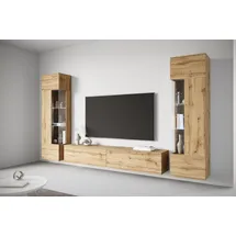 INOSIGN Wohnwand INOSIGN "Kenia, Vitrine Türanschlag links/rechts wechselbar", braun (eichefarben votan), Glas, Hartfaserplatte, Holzwerkstoff, Kunststoff, Kastenmöbel-Sets, Wohnwand, Vitrinen mit Eckverglasung, hängend und stehend montierbar