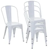 Hhg - 4er-set Stuhl 791, Bistrostuhl Stapelstuhl, Metall Industriedesign Stapelbar Weiß