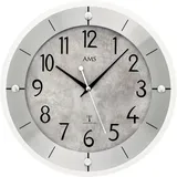 AMS Funkwanduhr (Quarzuhr, Wanduhr, Made in Germany, Wohnzimmer, Küche, Arbeitszimmer) silberfarben