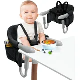 HENGMEI Essstuhl Baby Hochstuhl Tischsitz Faltbar Babysitz Sitzerhöhung mit Rutsch-Klemmen und Sicherheitsgurt, Kinderhochstuhl Esstisch Stühle Tragbarer Fütterungstisch Kinder Stuhl, Schwarz