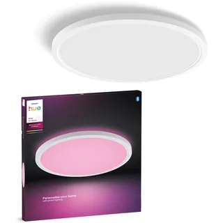 Philips Hue Devote Smart LED-Panel-Licht, weißes und farbiges Ambiente, rund 43 cm, 23 W, 2900 Lumen, weißer Rahmen für Innenbeleuchtung, Decke, Wohnzimmer, Küche, Flur