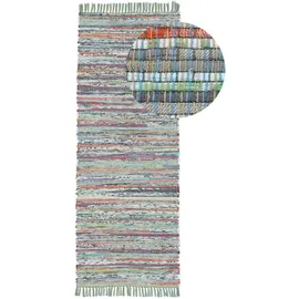 carpetfine Flachgewebeteppich Kelim Chindi Läufer Grün 60x180 cm | Moderner Teppich für Wohn- und Schlafzimmer