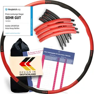 KIANA SPORTS® Hula Hoop Reifen Erwachsene inkl. Tasche und Übungsplan [1,2 kg] - Stabiler Hoola Hoop aus Deutscher Entwicklung - Hullahub Reifen zum Abnehmen - Gymnastikreifen mit Wellen