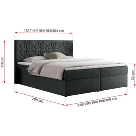 MKS Meble MKS Boxbett, Dunkelgrau, Textil, 2-Sitzer, H4, 7-Zonen, Rechteckig, 180x200 cm, Schlafzimmer, Betten, Boxspringbetten