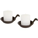 Spetebo Gusseisen Kerzenteller Dunkelbraun 12 cm - 2er Set - Deko Kerzen Halter für Stumpenkerzen