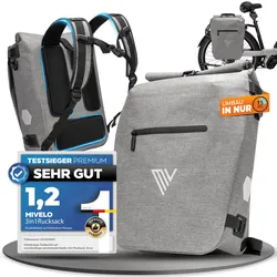 Fahrradtasche & Rucksack kombiniert - In wenigen Sekunden umgewandelt "VERSO" - Grau - 3 in 1 Fahrradtaschen,Bestseller,oft gekauft