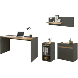 furn.design Schreibtischkombination 4-teilig grau matt Eiche Wotan, Büromöbel Set | Gr.: onesize