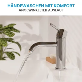 Bächlein Badarmatur Susara mit gebogenem Auslauf, Design Einhebelmischer mit langlebiger Keramikkartusche und Montage-Set, Bad Wasserhahn Chrom