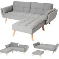 Mendler Schlafsofa HWC-K18 mit Ottomane, Couch Sofa Gästebett, Schlaffunktion 218x175cm Stoff/Textil hellgrau ~ Grau