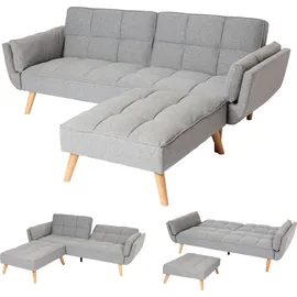 Mendler Schlafsofa HWC-K18 mit Ottomane, Couch Sofa Gästebett, Schlaffunktion 218x175cm Stoff/Textil hellgrau ~ Grau