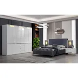 JVmoebel Komplettschlafzimmer Weiß-Graues Bettset mit Nachttischen und Kleiderschrank aus Holz, (4-tlg., 1x Bett + 2x Nachttische + 1x Kleiderschrank), Made in Europa weiß