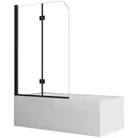 Boromal Badewannenfaltwand Badewannenaufsatz 2 teilig 6mm ESG glas mit Nano 110cm Faltbar Schwarz, 6mm Einscheibensicherheitsglas, Aluminiumprofile, NANO schwarz