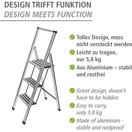 Wenko Alu-Design Klapptrittleiter 3 Stufen silber